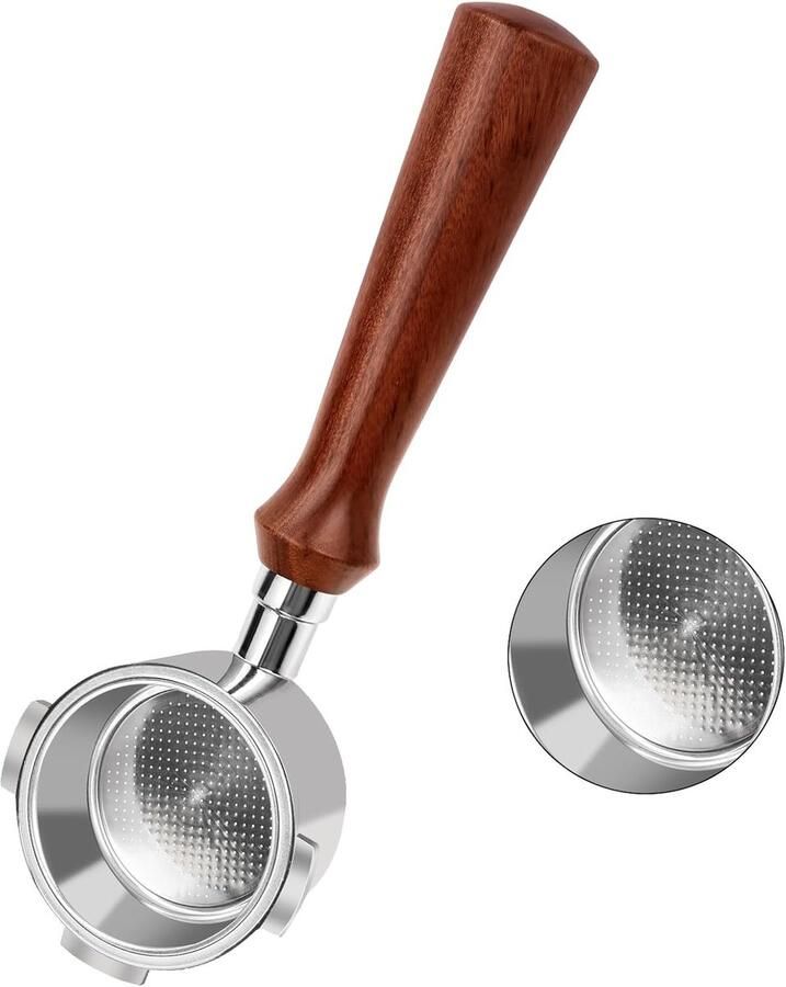 Bodemloze zeefdrager 51 mm met 3 oren dikte en houten handvat compatibel met DeLonghi Dedica EC680 EC685 EC885 koffiezetapparaat (51 mm bodemloze zeefdrager)
