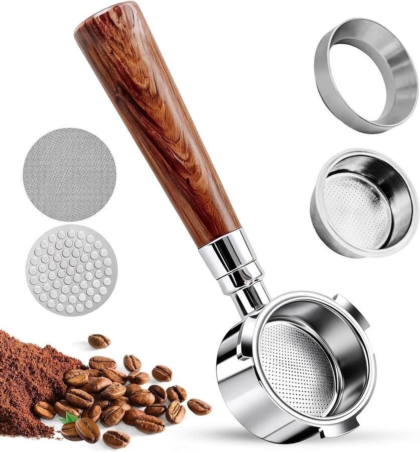Bodemloze zeefdrager Espresso houder Koffie bereiden Walnoothouten handvat 51 mm Bruin