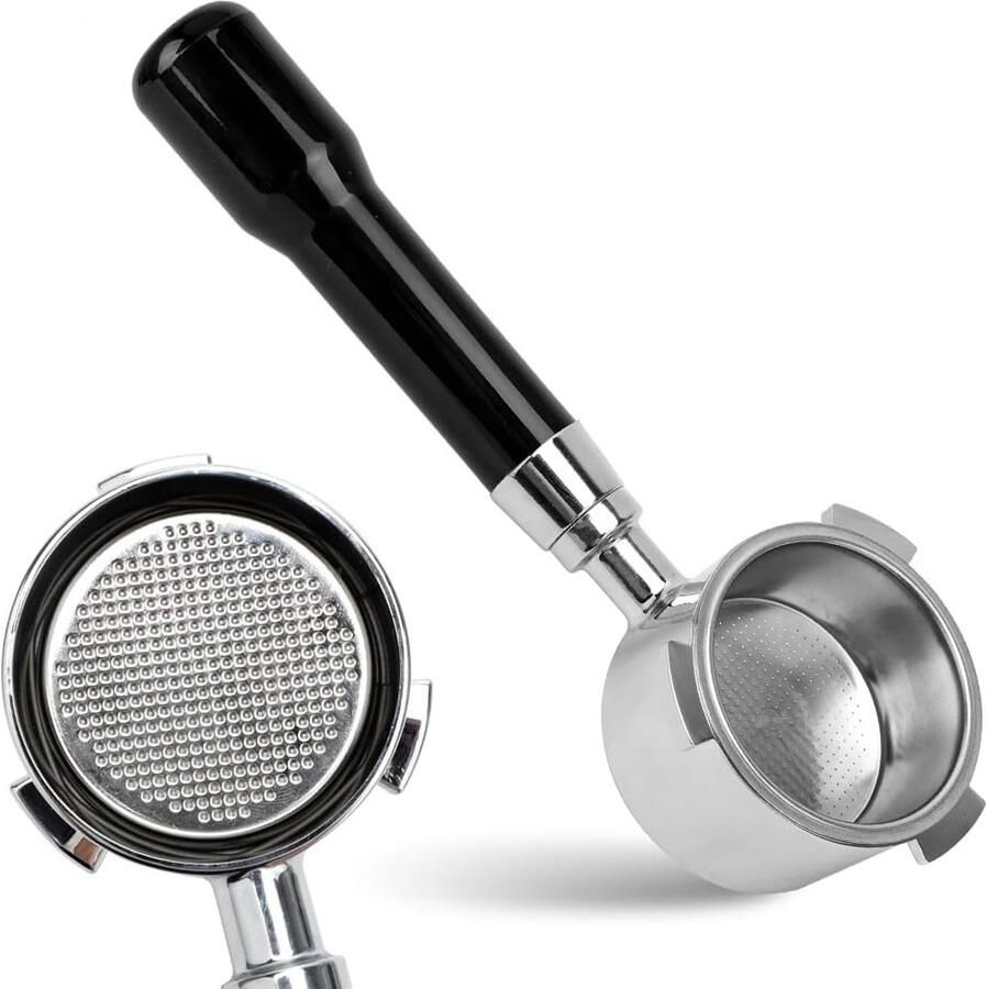 Bodemloze zeefhouder 51 mm voor espressomachines koffiefilterhouder met houten handvat en roestvrijstalen filtermand ideaal voor barista's en koffieliefhebbers