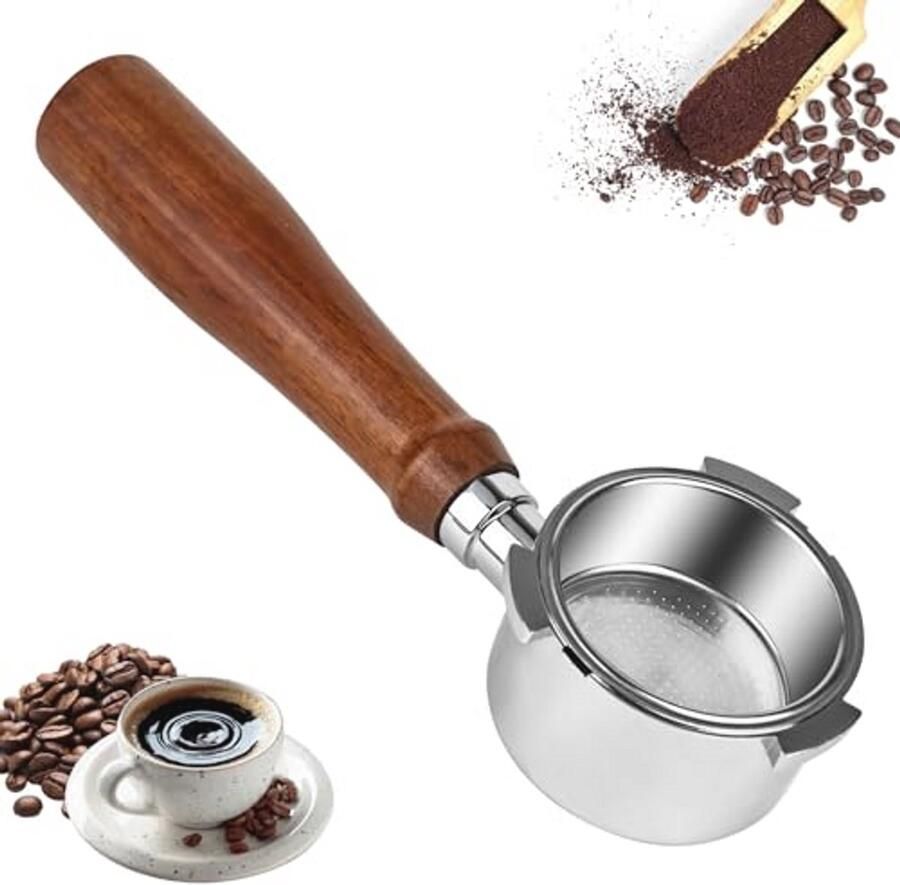 Bodemloze Zeefhouder 51 mm voor Koffiemachines Ergonomische Handgreep van Hout en RVS