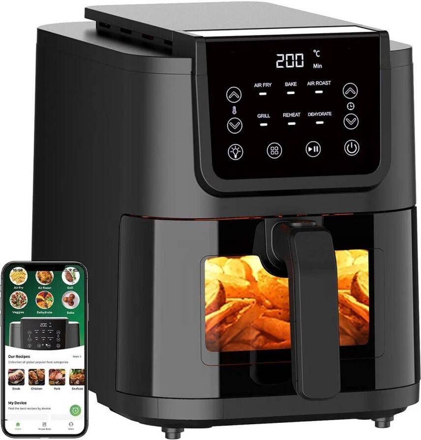Boleen 6 In 1 Friteuse En Broodrooster Broodroosters Friteuse 5 Liter 1500W Snelle Luchtcirculatie Led Touchscreen