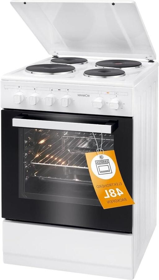Bomann Oven 50 cm met fornuis Elektrische kookplaat vrijstaand 50 cm met 4 kookplaten Staande oven met oven 48L Boven- onderwarmte 40°C 240°C incl. plaat & grillrooster Elektrisch