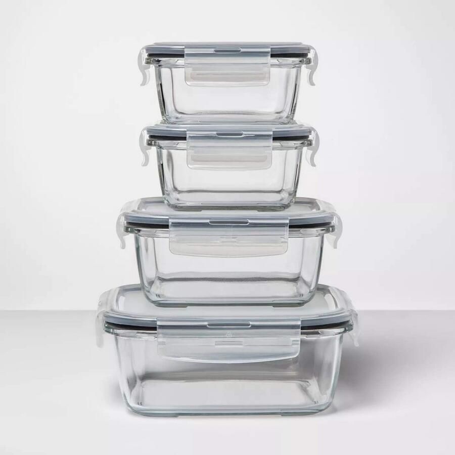 Borosilicaat Glazen Opslagcontainers Set van 4 Magnetron & Ovenbestendig met Ventilatie deksel