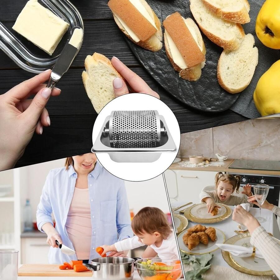 Boterrad Grillplaat Roestvrij Stalen Roller Gelijkmatig Smeren Afneembare Constructie 19 Centimeters Zilver