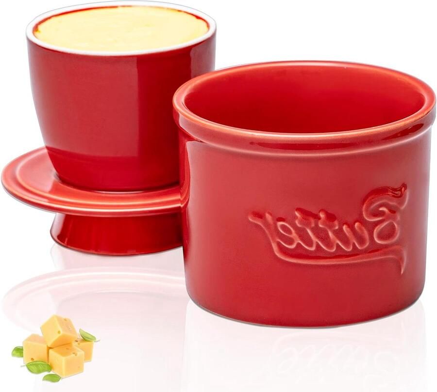 Botervloot Keramiek Boterbewaarder Deksel Verse Boter Houden Watergekoeld Systeem 10 x 10 x 10.5 cm Wit