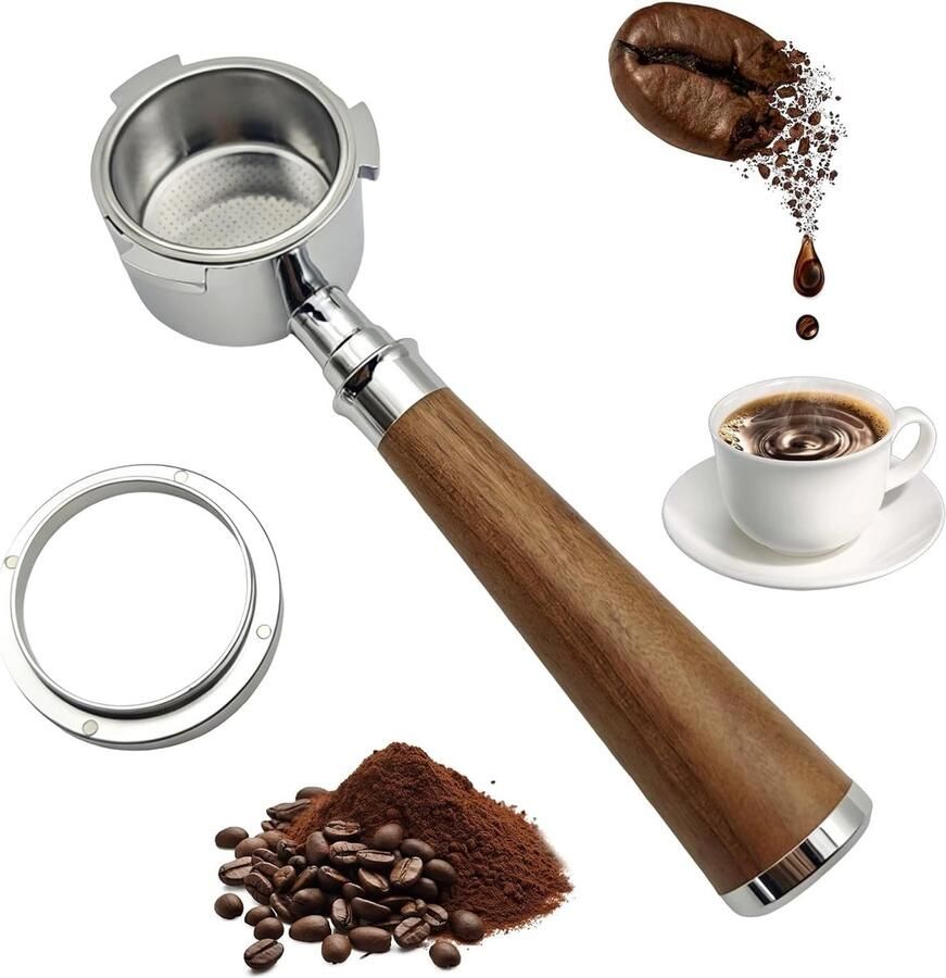 Bottomless filterhouder 51mm voor DeLonghi Dedica EC685 EC680 3 oren portafilter met houten handvat dubbele uitloop & puck screen roestvrijstalen espresso accessoires voor perfecte koffieervaring