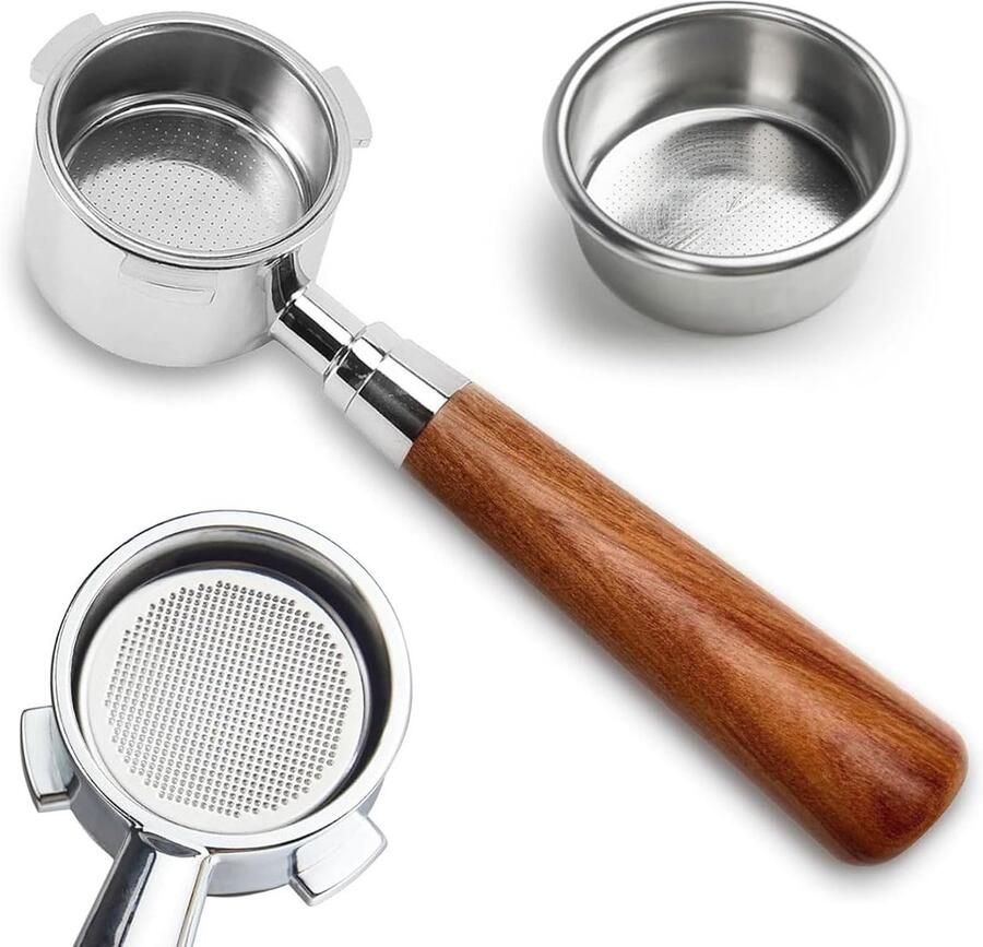 Bottomless portafilter 51 mm met 3 oren geschikt voor espresso roestvrijstalen filtermand en houten handvat ideaal voor DeLonghi Dedica modellen