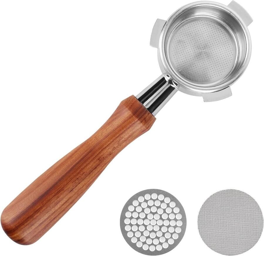 Bottomless portafilter 54mm met 2-puck zeef en houten handvat voor espressomachines en Barista-modellen