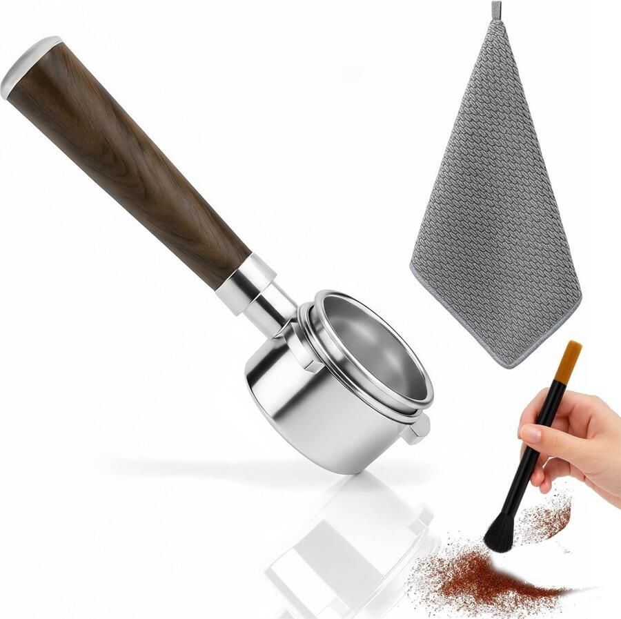 Bottomless strainer carrier 54 mm met 3 oren geschikt voor Barista BES 870 878 880 espresso machines met handvat van zwart walnoot en roestvrijstalen filterhouder voor perfecte espressoextractie