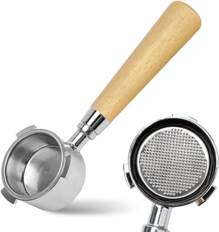 Bottomless strainer holder 51 mm voor espresso machines koffie filterhouder met houten handvat en RVS filtermandje