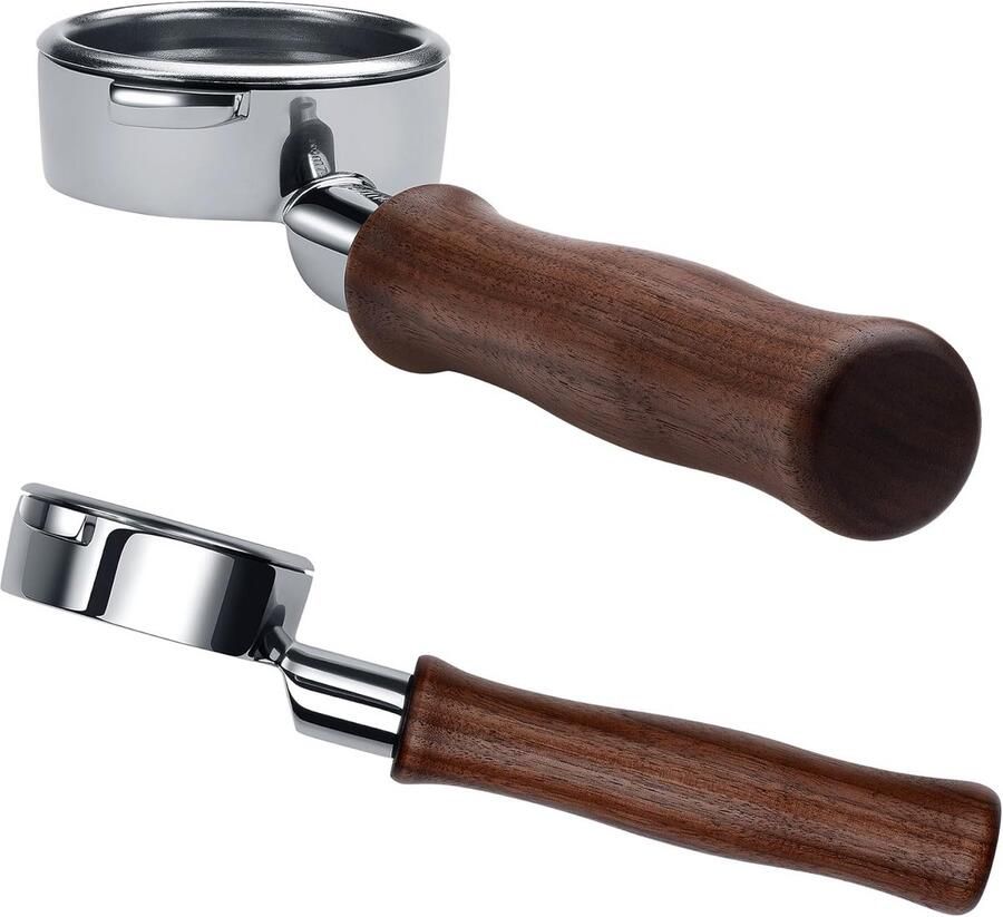Bottomless Zeefhouder 58 mm voor Espressomachines Naked Portafilter met Walnoothouten Handvat