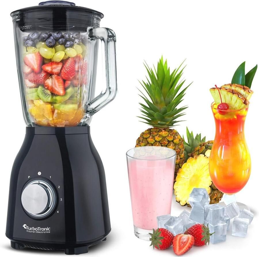 BPA-vrije Blender 1 5L met Glazen Kan en Turbo Functie 1400W Mixapparaat