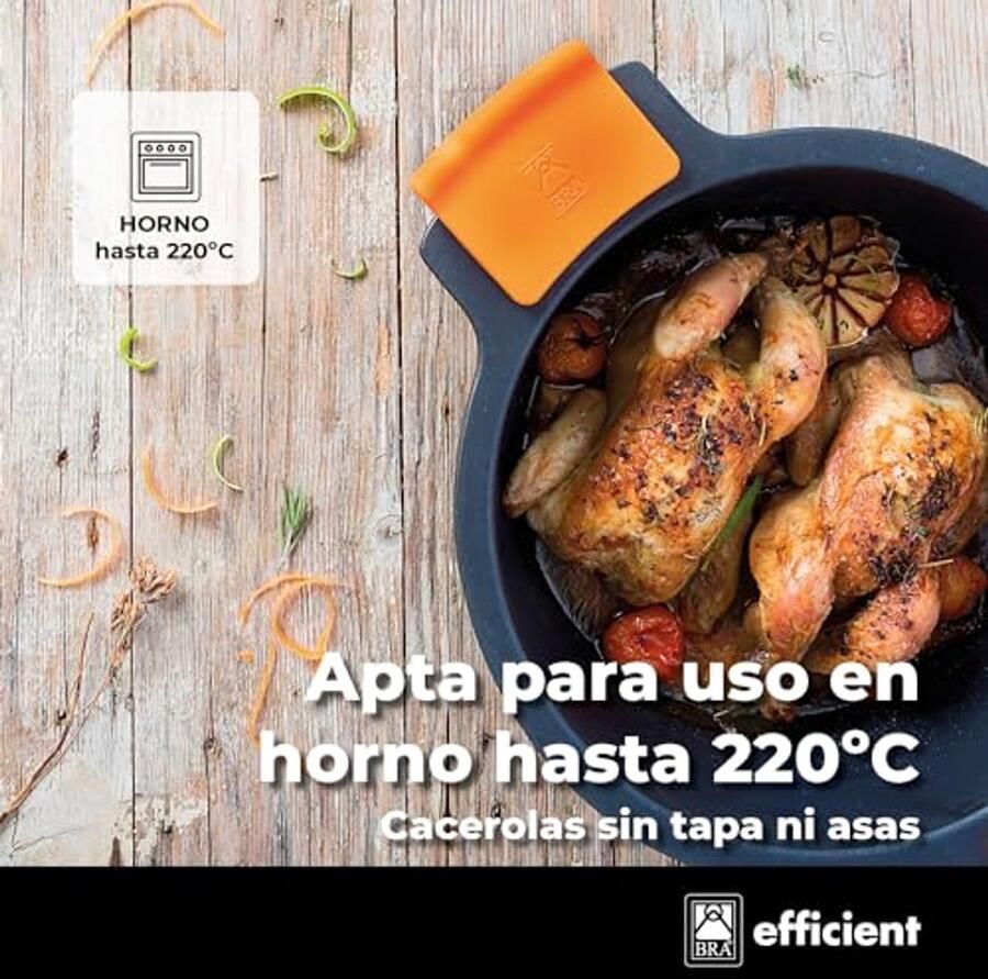 BRA Efficient hoge kookpan met glazen deksel en siliconen handgrepen gegoten aluminium met antiaanbaklaag Teflon Platinum Plus 20 cm zwart - Foto 2