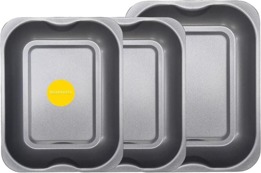Braad- en Bakplaat Set Ovenschalen Bakvormen Koken en Bakken Vaatwasmachinebestendig 2x 33cm & 1x 38cm Grijs