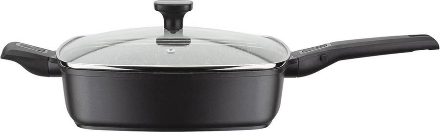 Braad- en serveerpan met glazen deksel en tegengreep 24 x 24 cm