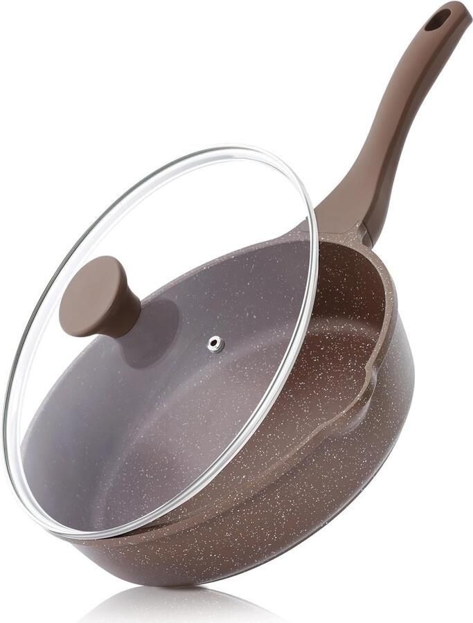 Braadpan 28cm met Deksel Graniet Anti-aanbaklaag & Inductiegeschikt Gezond Kookgerei Vrij van PFAS PFOA