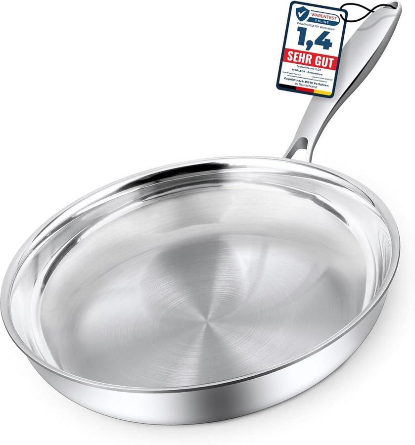Braadpan 30 cm roestvrijstaal ongecoat 5-laags 3 mm dik 1 5 kg zwaar Geschikt voor inductie oven (tot 400°C) en vaatwasser Gastrokwaliteit voor thuis en professioneel gebruik