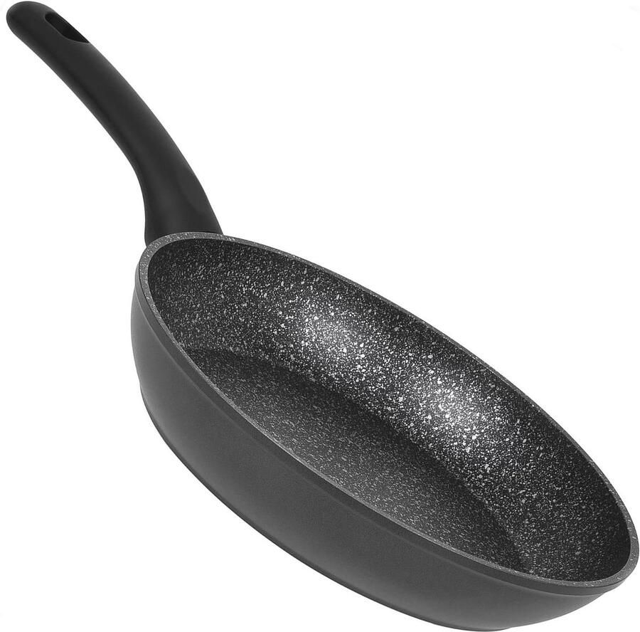 Braadpan Aluminium Koekenpan Stoofpan Koken op Inductie Marmeren Antiaanbaklaag Ø26 cm Zwart