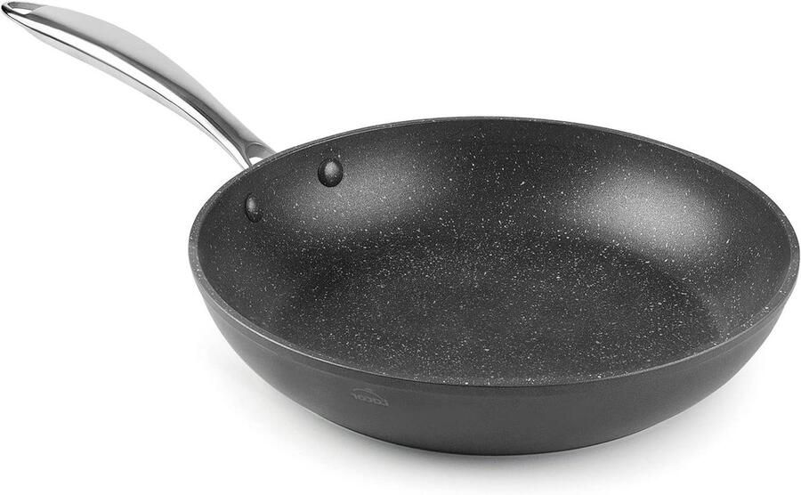 Braadpan Anti-aanbak Koekenpan Gegoten Eten Bereiden Versterkt Met Steendeeltjes 26 cm Diameter Zwart