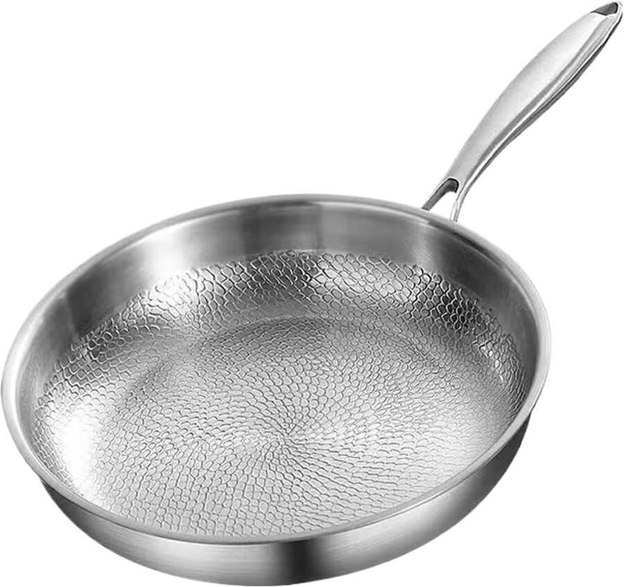 Braadpan Antiaanbak Koekenpan Roestvrij Staal Vlees Braden Gehamerd Oppervlak 26 cm Zwart