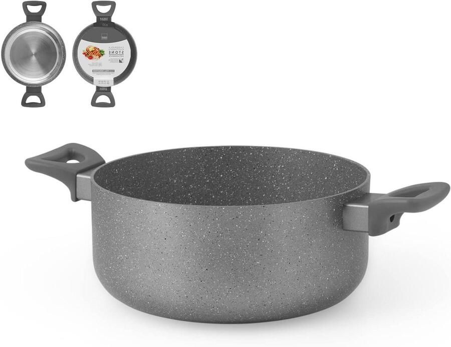 Braadpan Antiaanbak Kookpan Steen Eten Bereiden Inductiebodem 20 cm Grijs