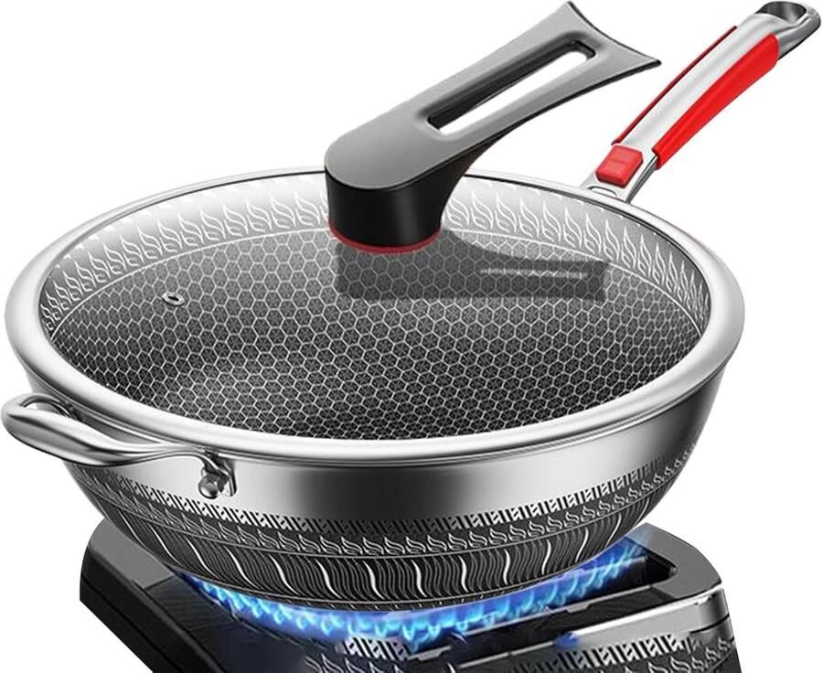 Braadpan Antiaanbaklaag Koekenpan Diep Dagelijks Koken Krasbestendig Deksel 30 cm Diameter Zilver