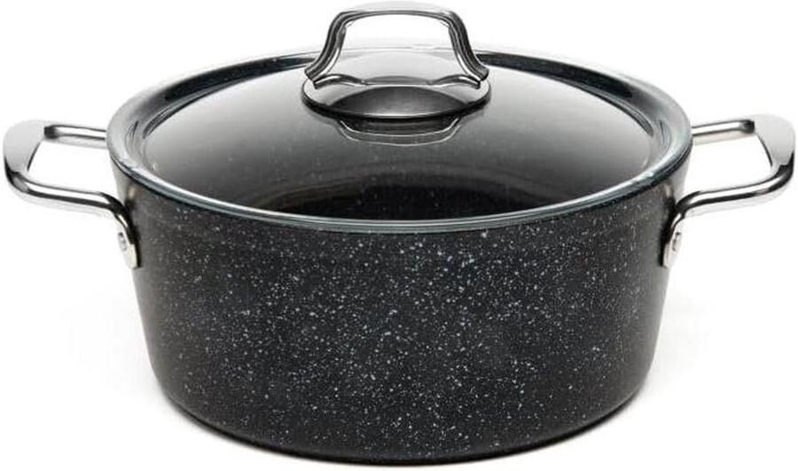 Braadpan Antiaanbaklaag Stoofpan Aluminium Langzaam Koken Gelijkmatige Warmte 24 cm Zwart
