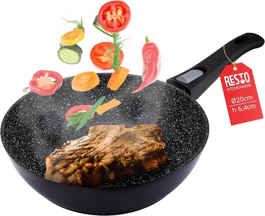 Braadpan Diep Wokpan Aluminium Gezond Koken Afneembare Handgreep 20 cm Zwart