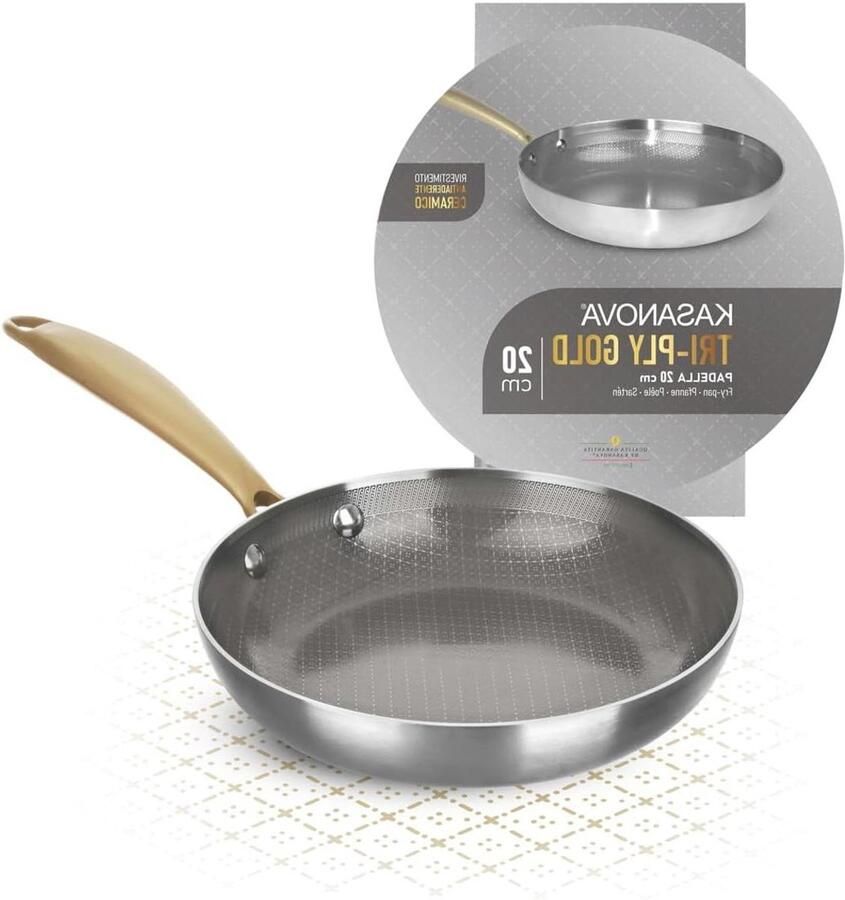 Braadpan Drielaags Koekenpan Kookpan Gelijkmatig Koken Keramische Coating 20 cm Goud