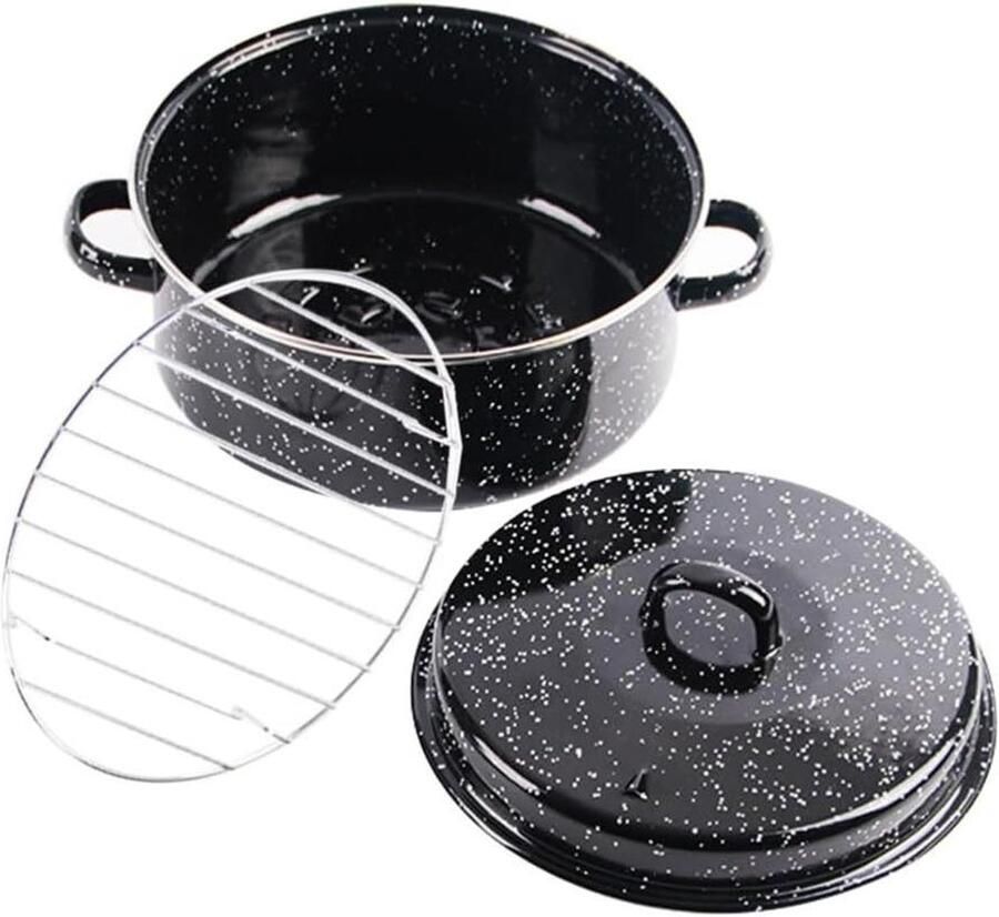 Braadpan Emaille Kookpot Ronde Pan Geroosterd Eten Bereiden Hittebestendig Materiaal 24.5 cm Zoals Afgebeeld