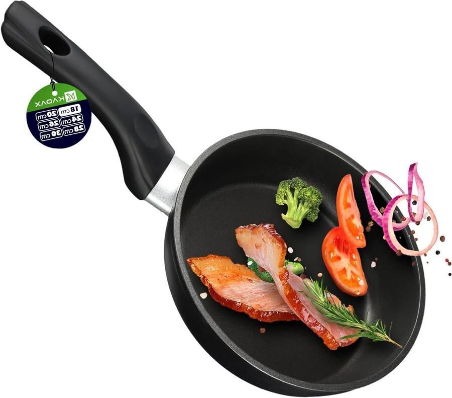 Braadpan Gecoate pan Vetvrij koken Universeel kookplaten 18 cm diameter Zwart