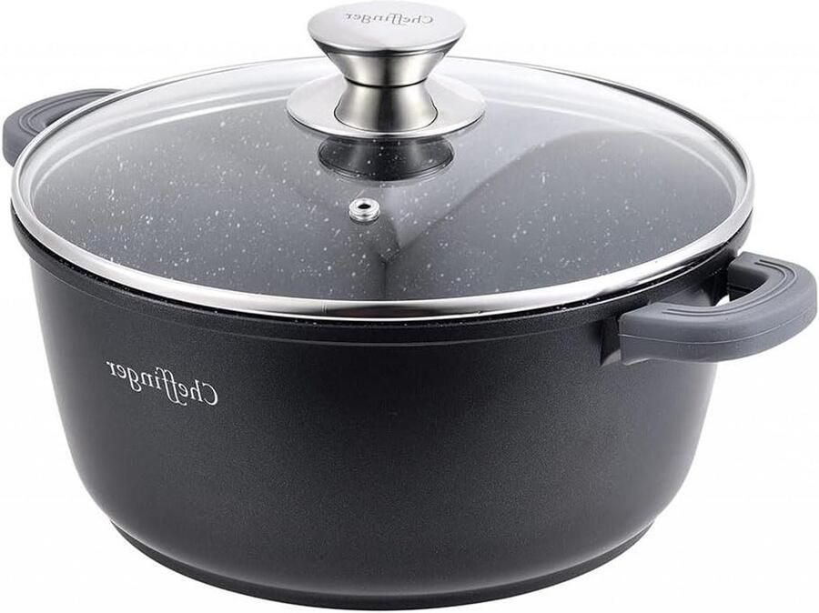 Braadpan Gietaluminium Kookpan Maaltijden Bereiden Afneembare Handvatten 6.3 Liter Zwart