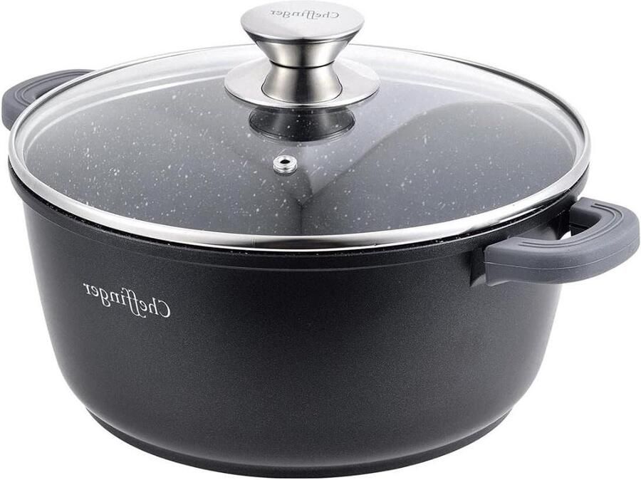 Braadpan Gietaluminium Kookpot Stoofpan Langzaam Garen Marmercoating Antiaanbak 21 Liter Zwart