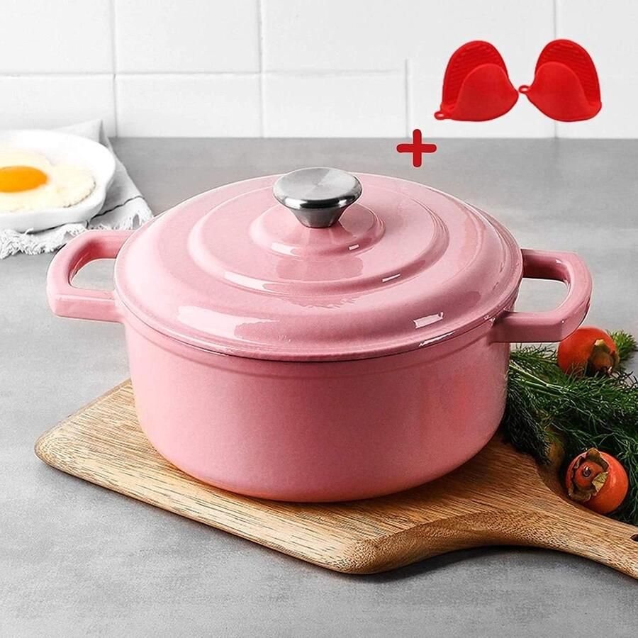 Braadpan Gietijzer Ovenschotel Pan Langzaam Koken Geëmailleerd Oppervlak 22 cm Zwart
