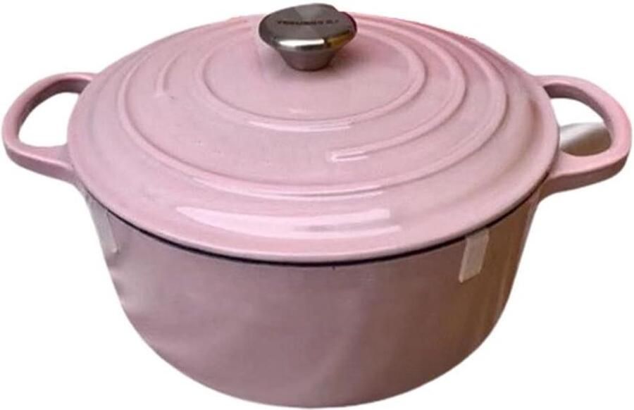 Braadpan Gietijzer Soeppan Emaille Langzaam Koken Gelijkmatige Warmteverdeling 4.2 Liter Roze
