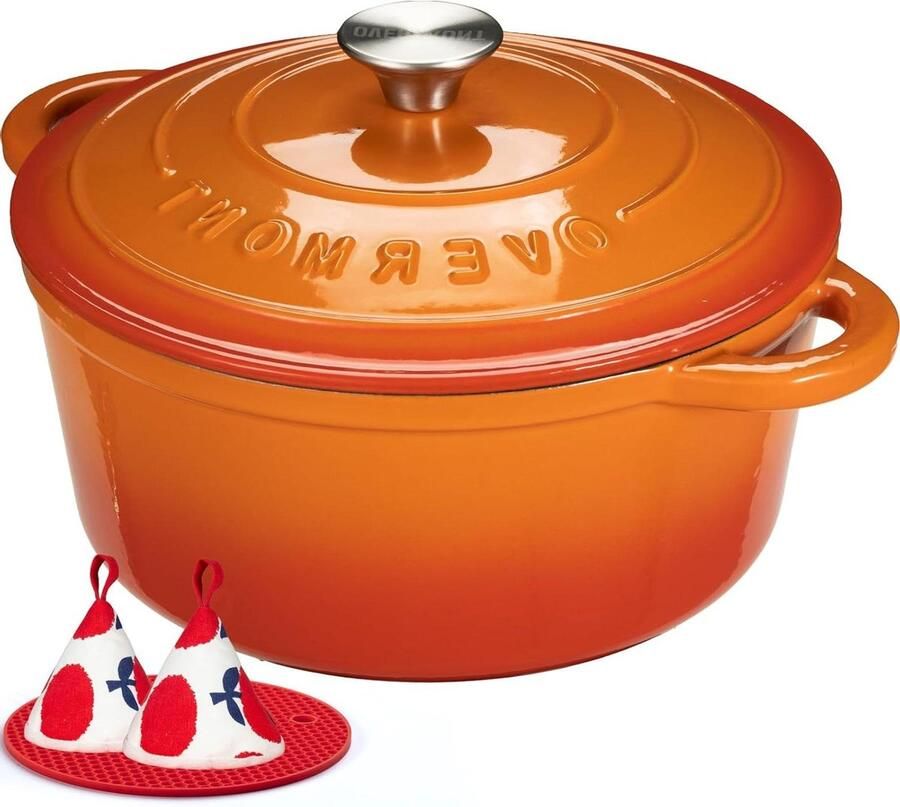 Braadpan Gietijzer Stoofpan Emaille Langzaam Garen Uitstekende Warmteverdeling 24 cm Oranje