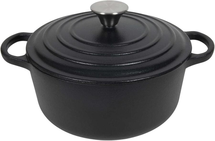 Braadpan Gietijzer Stoofpan Sudderpan Langzaam Koken Gelijkmatige Warmteverdeling Ø20 cm Zwart