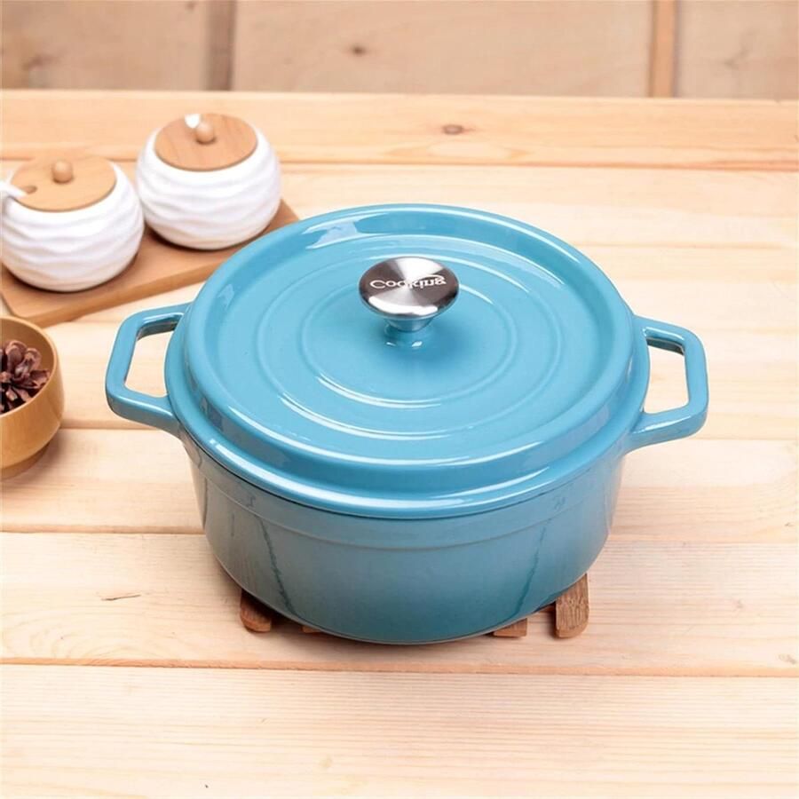 Braadpan Gietijzer Stoofpot Pan Langzaam Garen Uitstekend Warmtebehoud 24 cm Blauw