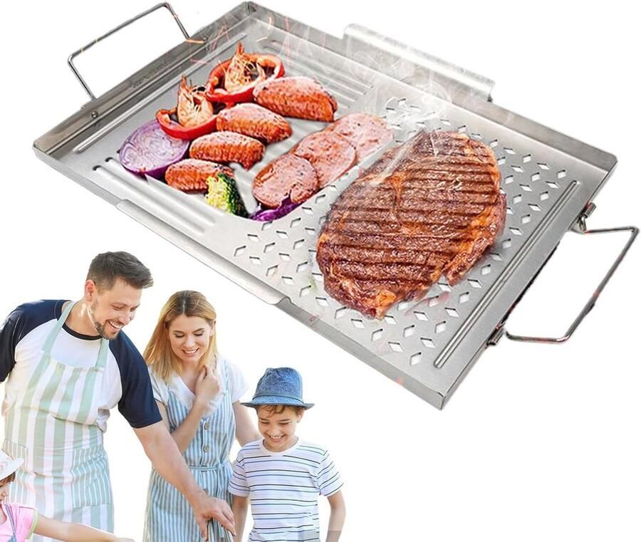 Braadpan Glad Grillplaat Kookgerei Buiten Koken Gelijkmatige Warmte 43 x 29 cm Zilver