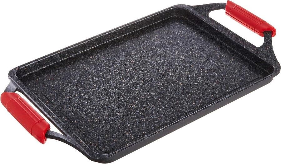 Braadpan Grillplaat Gegoten Aluminium Pan Lekker Koken Titanium Antiaanbaklaag 43 x 25 cm Zwart
