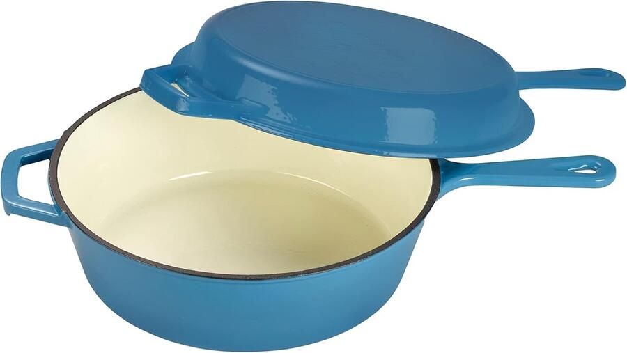 Gietijzeren braadpan Hapjespan met deksel Langzaam garen Emaille coating 25 liter Lichtblauw