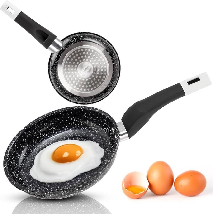 Braadpan inductie Koekenpan graniet Gezond koken Energiezuinige warmte 16 cm Zwart