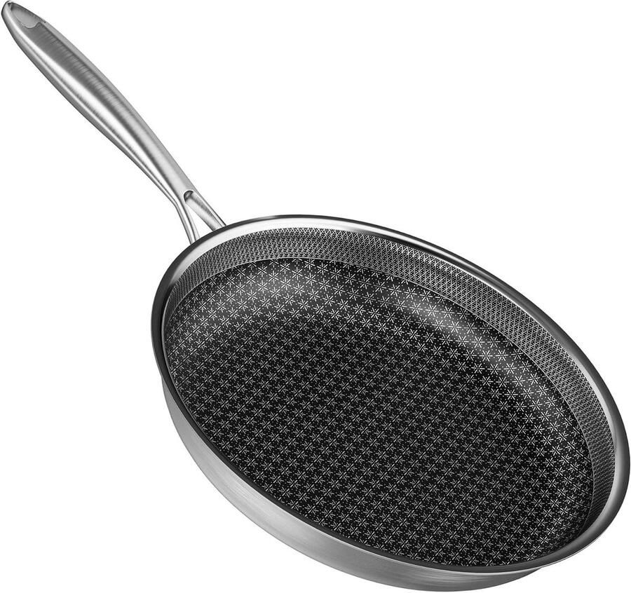 Braadpan Inductie Koekenpan Steelpan Koken en Bakken Roestvrij Staal 26 cm Zilver