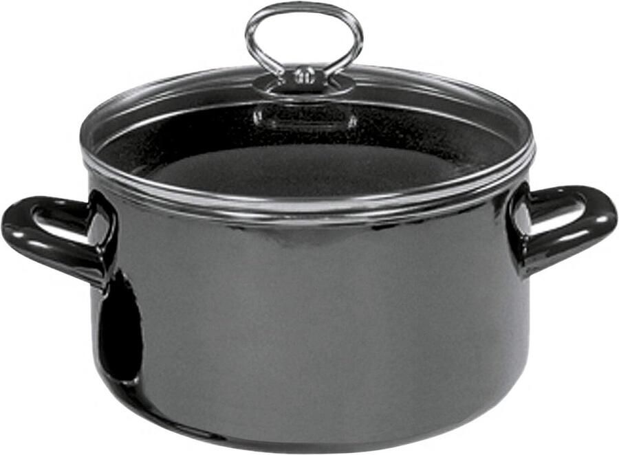Braadpan Kookpan Emaille Langzaam Garen Met Glazen Deksel 20 cm Zwart