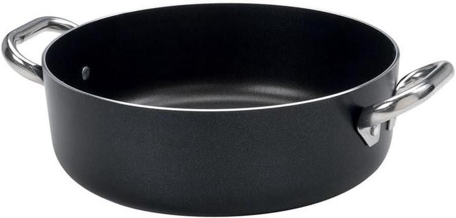 Braadpan Laag Kookpan Sauspan Langzaam Garen Met Handgrepen 20 cm Zilver Zwart