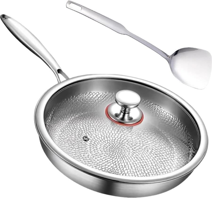 Braadpan met Antiaanbaklaag Koekenpan Grillpan Gezond Koken Verbeterde Warmteverdeling 30 cm Zwart