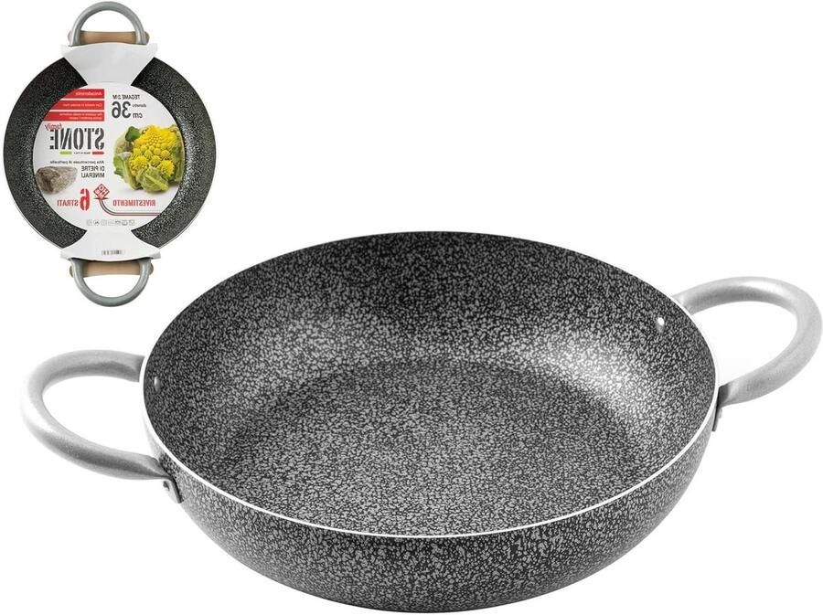 Braadpan met Antiaanbaklaag Koekenpan Steen Grijs Koken aan Tafel Met 2 Handgrepen 36 cm Zwart Grijs