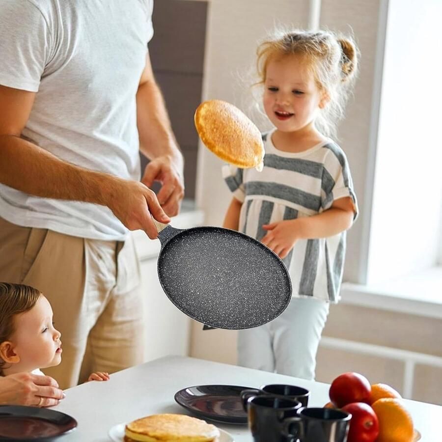 Braadpan met Antiaanbaklaag Pannenkoekenpan Inductie Ontbijt Bakken Gelijkmatige Warmte 24 cm Zwart