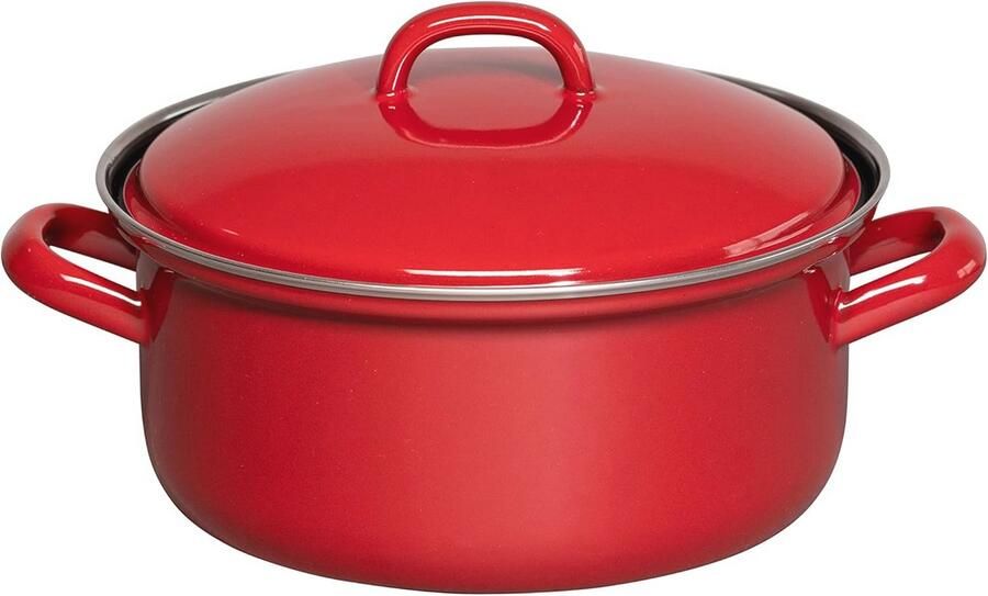 Braadpan met Deksel 20cm Classic Rood van Emaille