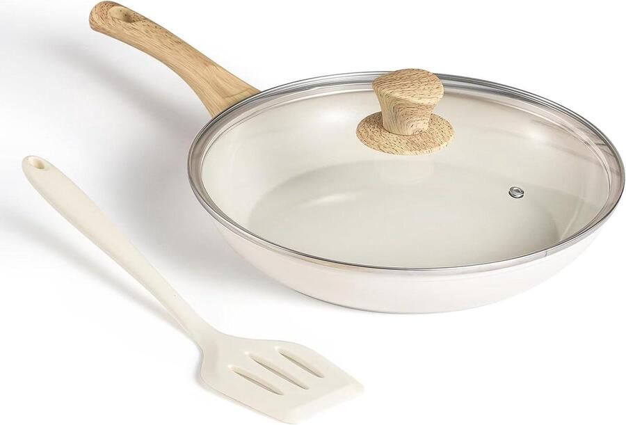 Braadpan met deksel Antiaanbakpan Stoofpan Langzaam Garen Keramische Coating 28 cm Beige